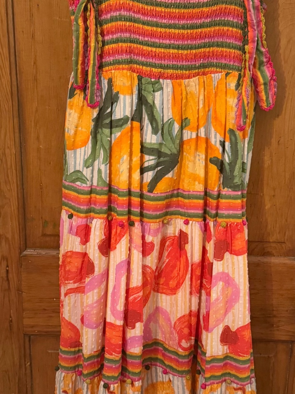 🍊 NWT FARM Rio Fruits Scarves Tiered Maxi Dress XL | Tropical Resort Dress - Picture 3 of 5